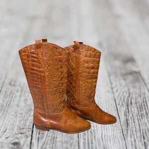 Joan & David Brown Leather Croc Embossed‎ Western Boots Size 5